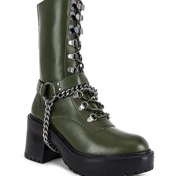 Green Leather Chunky Boots with detachable chains, Camila DUNDAS x REVOLVE - Picture 1 of 5